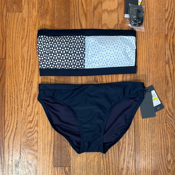 Tommy Hilfiger Bandeau Top Classic Bikini Bottom Swimsuit Navy size M NWT - Picture 1 of 13